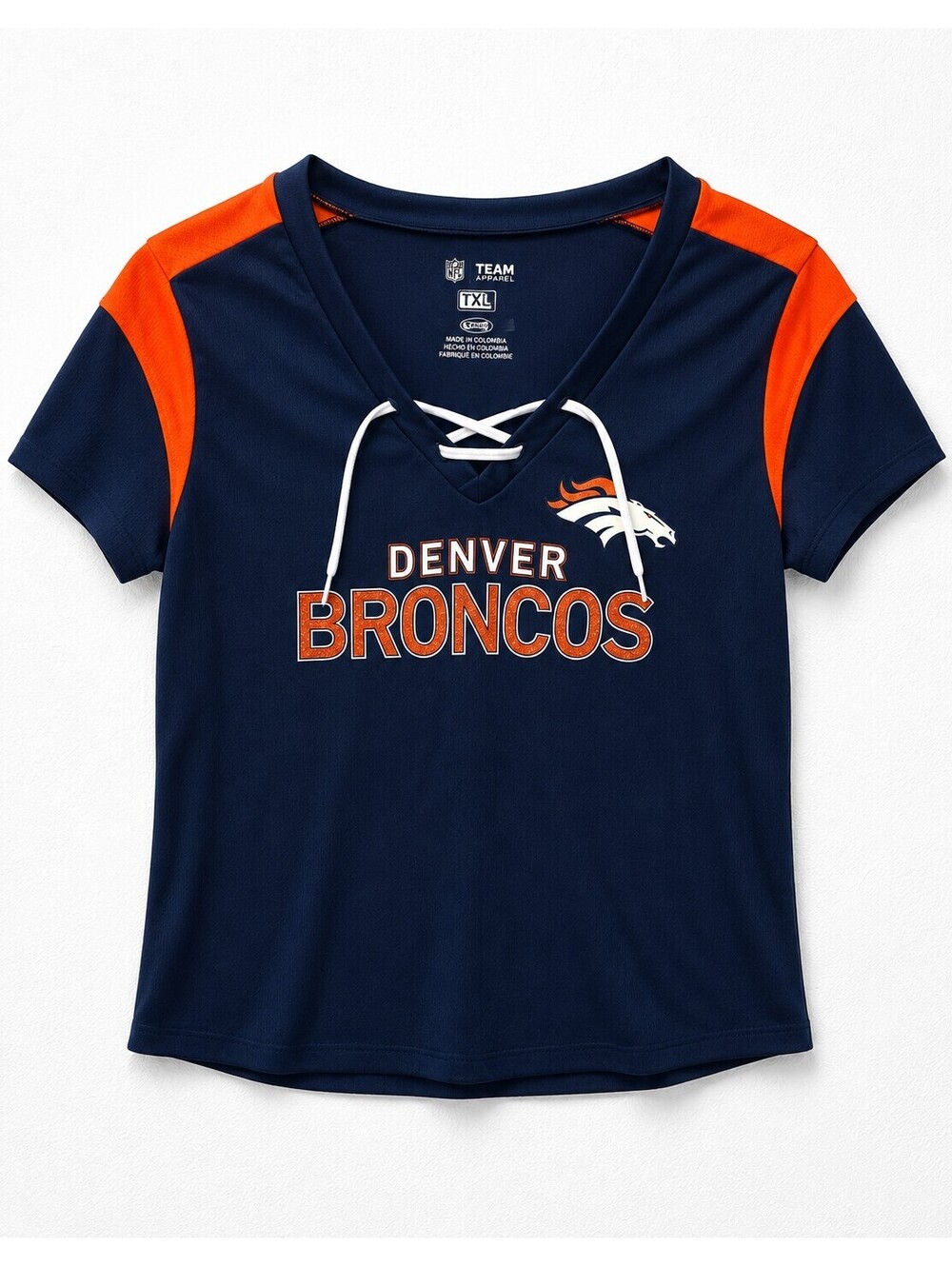 Denver Broncos NFL Team Apparel Women’s Small Lace Up Navy Orange Shirt